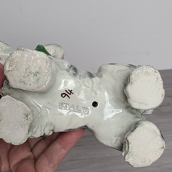 Porcelain Scottie Dog Figurine White Black Green Bow Italy Vintage - Picture 5 of 8